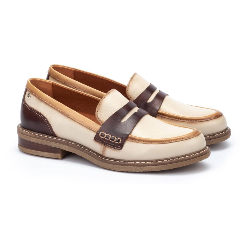 Women's Pikolinos ALDAYA Loafers Cream / Brown | NZ S5Q1209